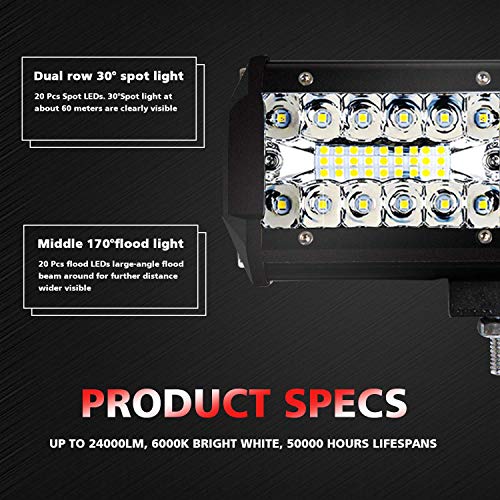 LED Work Light Bar 8PCS 7 Inch Double Row Flood Work Light 8X7in-S 